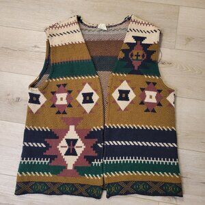 Vtg Ropa DVazquez Southwestern Knit Vest Size L Boho Style Wool Blend